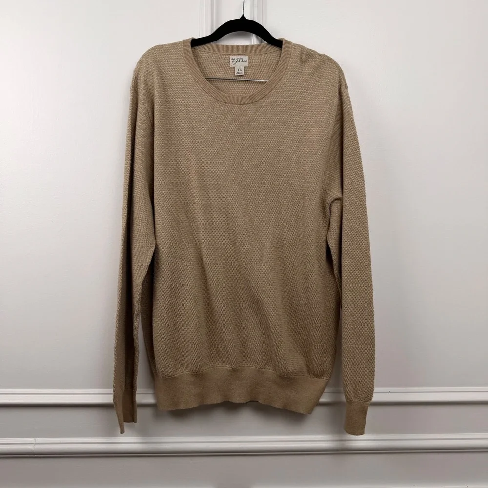 J. Crew Mens‎ XL Tan Cotton Textured Birds Eye Knit Crewneck Sweater RN 77388
